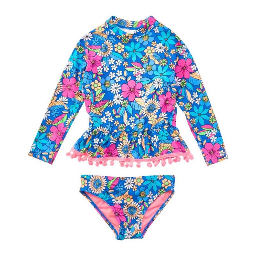 Beach Lingo Girls  2Pc Rashguard, Blue